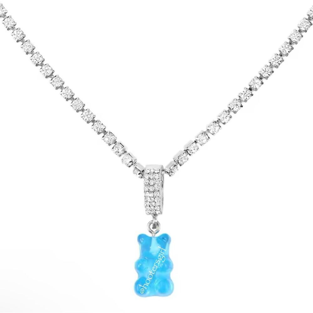 🧸Gummy Bear Charm with Matching Chain, Silver Plated with Paved Rhinestones🧸